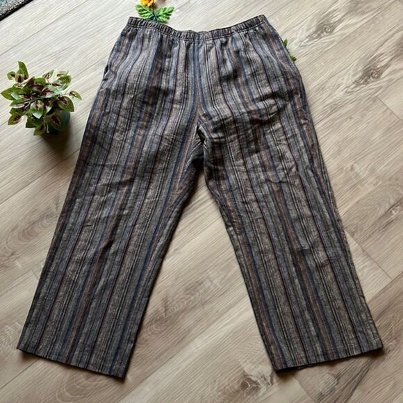 Orvis Vintage Linen Wide Leg Cropped Capris Pants Size Medium Striped - Picture 1 of 7